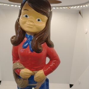 Hand Crafted Cowgirl statue figurine 12 inch Hand Painted Vintage Ceramic